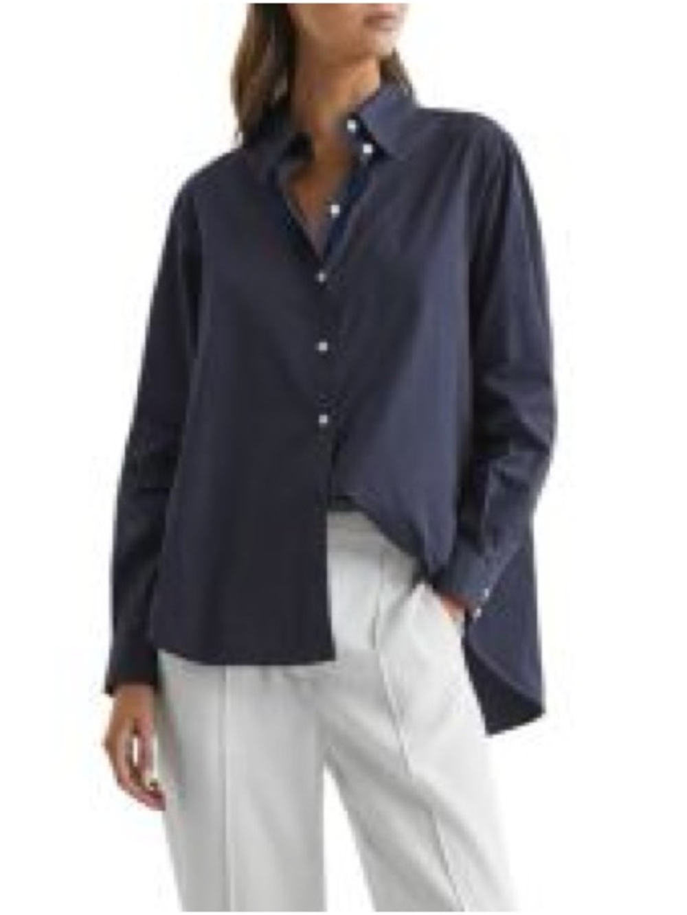 Reiss Navy Jenny 100% Cotton Button-Down Long Sleeve Shirt 2 NWT
